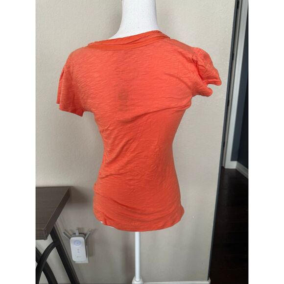 NWT INC Gauze Sheer Orange V Neck Short Sleeve Medium - Picture 5 of 7